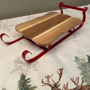 Wooden Sled with Red Metal Runners